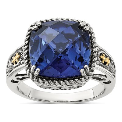 Sterling Silver & 14K Gold Lab-Created Sapphire Ring