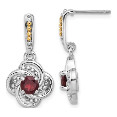 Sterling Silver & 14K Gold Garnet Dangle Earrings
