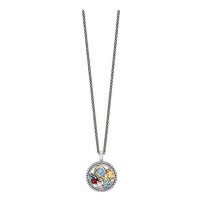 Sterling Silver & 14K Gold Citrine & Swiss Blue Topaz Multi-Gemstone Pendant Necklace – view 2