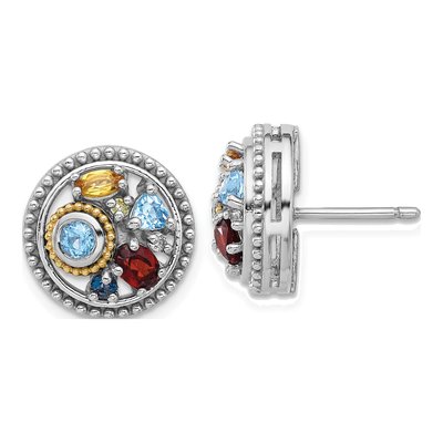 Multi-Gem Button Earrings