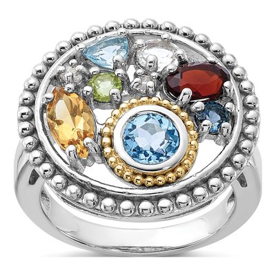 Sterling Silver & 14K Gold Citrine & Swiss Blue Topaz Multi-Gemstone Ring