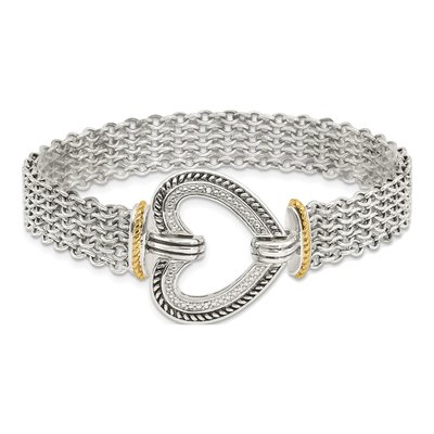 Sterling Silver & 14K Gold Diamond Heart Bracelet – view 3