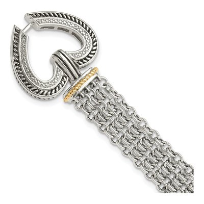 Sterling Silver & 14K Gold Diamond Heart Bracelet