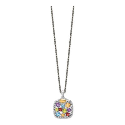 Sterling Silver & 14K Gold Citrine & Amethyst Multi-Gemstone Pendant Necklace – view 2
