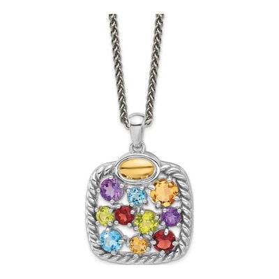 Sterling Silver & 14K Gold Citrine & Amethyst Multi-Gemstone Pendant Necklace