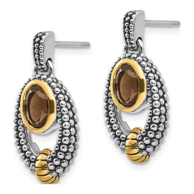 Gold-Plated Sterling Silver Smoky Quartz Dangle Earrings – view 3