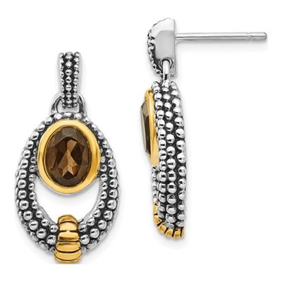 Gold-Plated Sterling Silver Smoky Quartz Dangle Earrings
