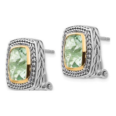 Sterling Silver & 14K Gold Prasiolite Cushion Bezel Stud Earrings – view 3