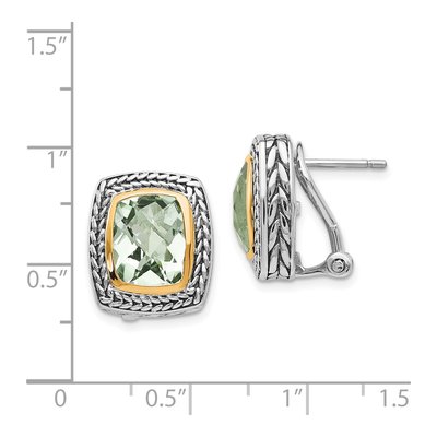 Sterling Silver & 14K Gold Prasiolite Cushion Bezel Stud Earrings – view 5