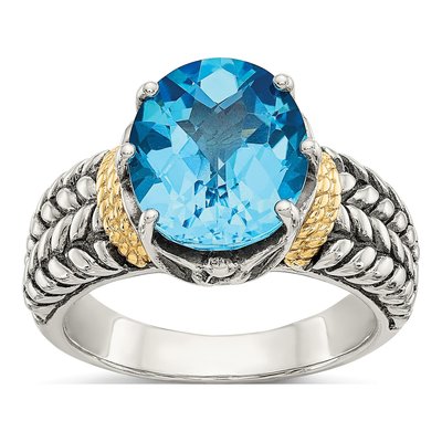 Sterling Silver & 14K Gold Swiss Blue Topaz Ring