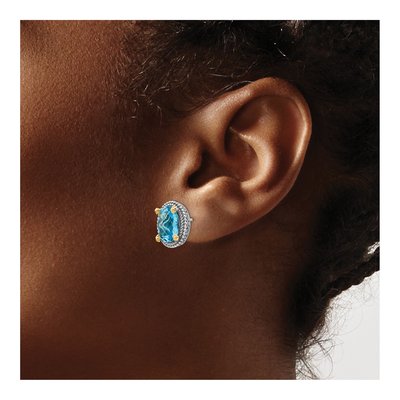 Sterling Silver & 14K Gold Oval Swiss Blue Topaz Stud Earrings – view 4