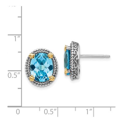 Sterling Silver & 14K Gold Oval Swiss Blue Topaz Stud Earrings – view 5