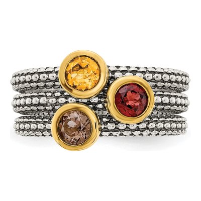 Sterling Silver Stackable Gemstone 3-Ring Set – view 6