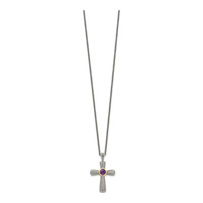 Sterling Silver & 14K Gold Amethyst Cross Necklace – view 3