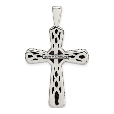Sterling Silver & 14K Gold Amethyst Cross Necklace – view 4