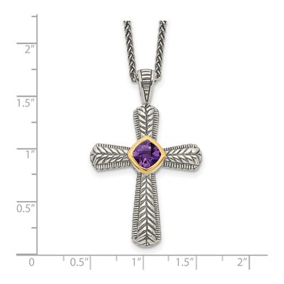 Sterling Silver & 14K Gold Amethyst Cross Necklace – view 6