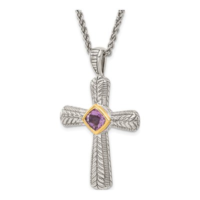 Sterling Silver & 14K Gold Amethyst Cross Necklace – view 7