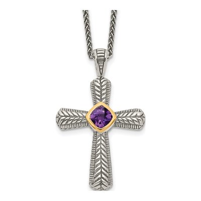 Sterling Silver & 14K Gold Amethyst Cross Necklace