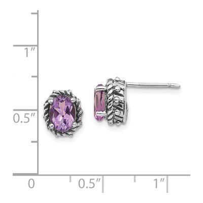 Sterling Silver Amethyst Antiqued Oval Stud Earrings – view 5