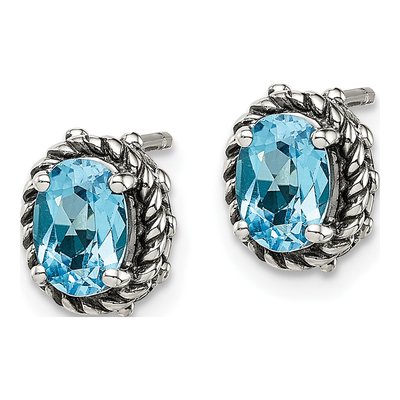 Sterling Silver Oval Swiss Blue Topaz Antiqued Stud Earrings – view 3