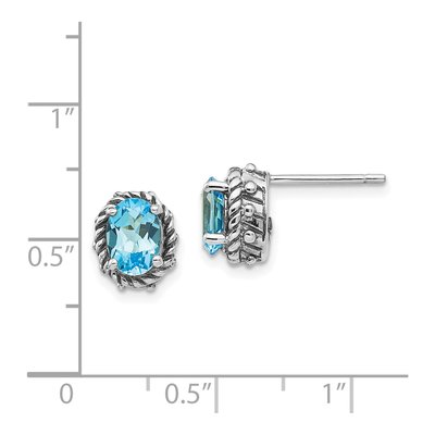 Sterling Silver Oval Swiss Blue Topaz Antiqued Stud Earrings – view 5