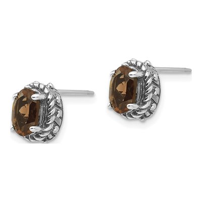 Sterling Silver Smoky Quartz Oval Stud Earrings – view 3