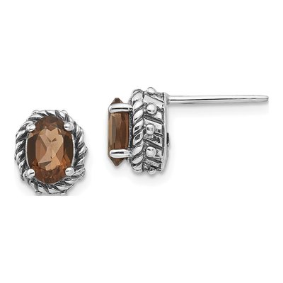 Sterling Silver Smoky Quartz Oval Stud Earrings