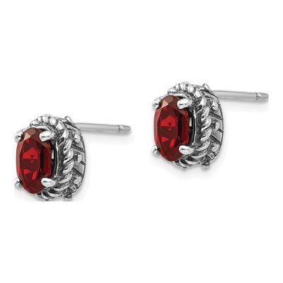 Sterling Silver Garnet Antiqued Oval Stud Earrings – view 3