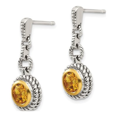 Gold-Plated Sterling Silver Citrine Bezel Dangle Earrings – view 3