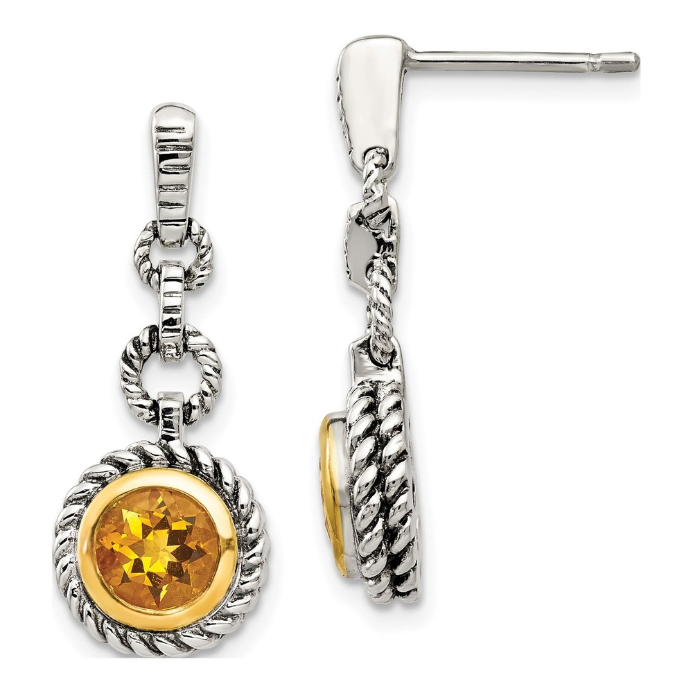 Gold-Plated Sterling Silver Citrine Bezel Dangle Earrings