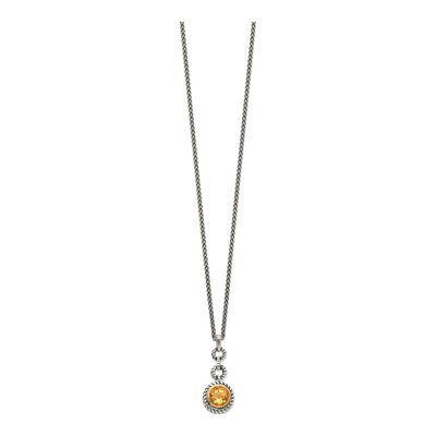 Gold-Plated Sterling Silver Citrine Antiqued Round Bezel Pendant Necklace – view 3