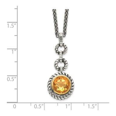 Gold-Plated Sterling Silver Citrine Antiqued Round Bezel Pendant Necklace – view 4