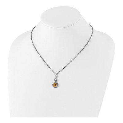 Gold-Plated Sterling Silver Citrine Antiqued Round Bezel Pendant Necklace – view 5