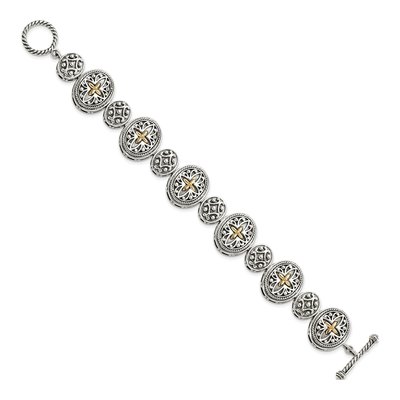Sterling Silver & 14K Gold Antiqued Toggle Bracelet – view 2