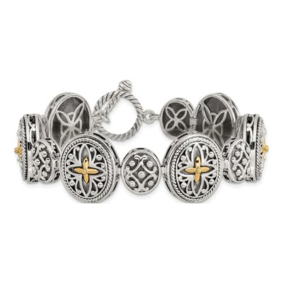 Sterling Silver & 14K Gold Antiqued Toggle Bracelet – view 3