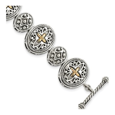 Sterling Silver & 14K Gold Antiqued Toggle Bracelet