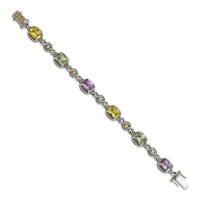 Sterling Silver & 14K Multi-Quartz Cushion Bracelet – view 2