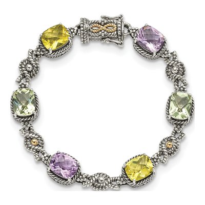 Sterling Silver & 14K Multi-Quartz Cushion Bracelet – view 4