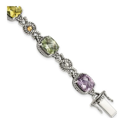 Sterling Silver & 14K Multi-Quartz Cushion Bracelet