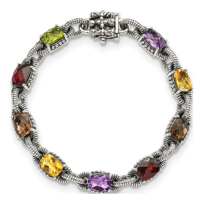 Sterling Silver Peridot & Garnet Multi-Gemstone Cushion Bracelet – view 4