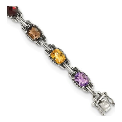 Sterling Silver Peridot & Garnet Multi-Gemstone Cushion Bracelet