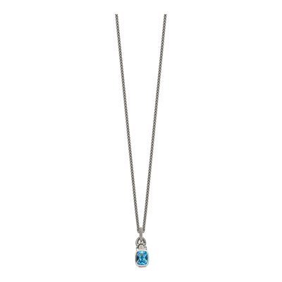 Sterling Silver Sky Blue Topaz & Diamond Antiqued Cushion Bezel Pendant Necklace – view 2