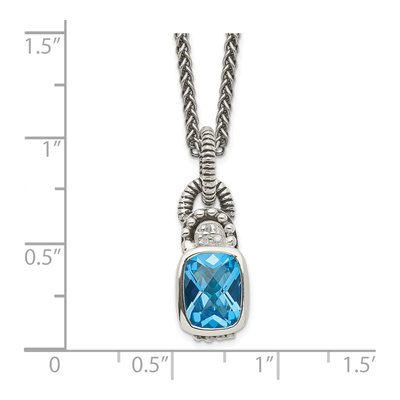 Sterling Silver Sky Blue Topaz & Diamond Antiqued Cushion Bezel Pendant Necklace – view 3