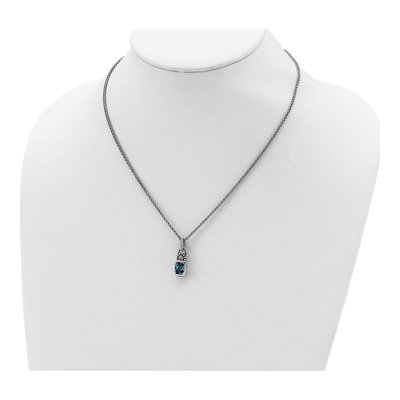 Sterling Silver Sky Blue Topaz & Diamond Antiqued Cushion Bezel Pendant Necklace – view 4