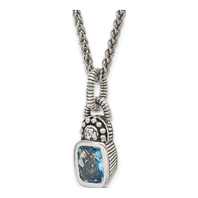 Sterling Silver Sky Blue Topaz & Diamond Antiqued Cushion Bezel Pendant Necklace – view 5