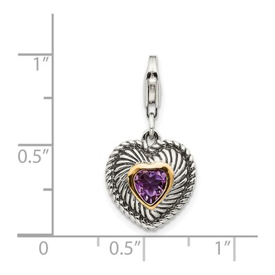 Sterling Silver & 14K Gold Amethyst Heart Charm – view 4