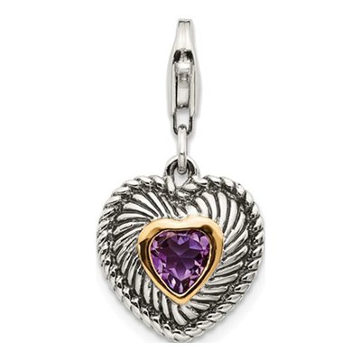 Sterling Silver & 14K Gold Amethyst Heart Charm
