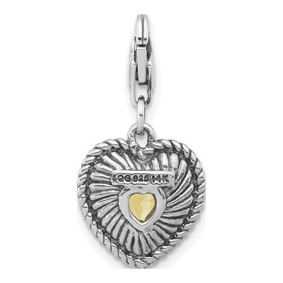 Sterling Silver & 14K Gold Lemon Quartz Lemon Heart Charm – view 3
