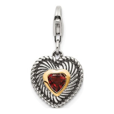 Sterling Silver & 14K Gold Garnet Heart Charm