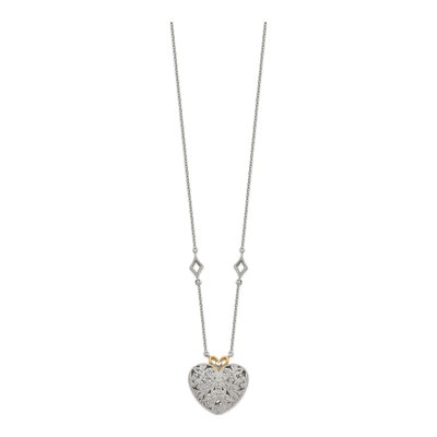 Sterling Silver & 14K Gold 1/10 ct tw Diamond Vintage Heart Necklace – view 3